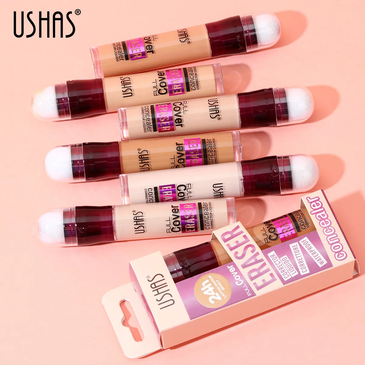 Corrector USHAS resistente al agua con punta de esponja: 12 tonos, look sin maquillaje