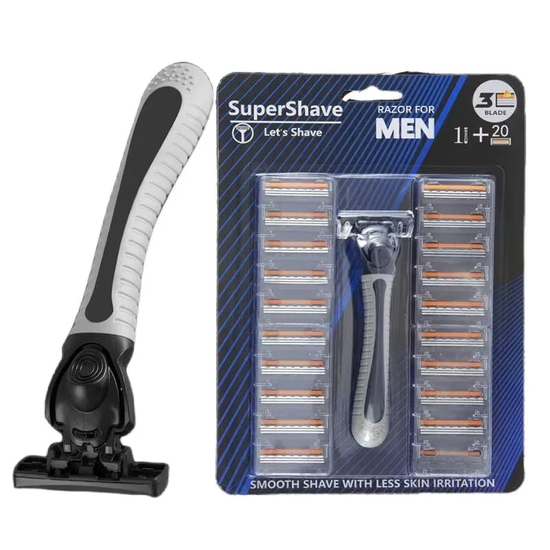 LuxuryGlow Triple-Blade Men's Razor | Reusable Shaver with Imported Blades for Smooth Shaving