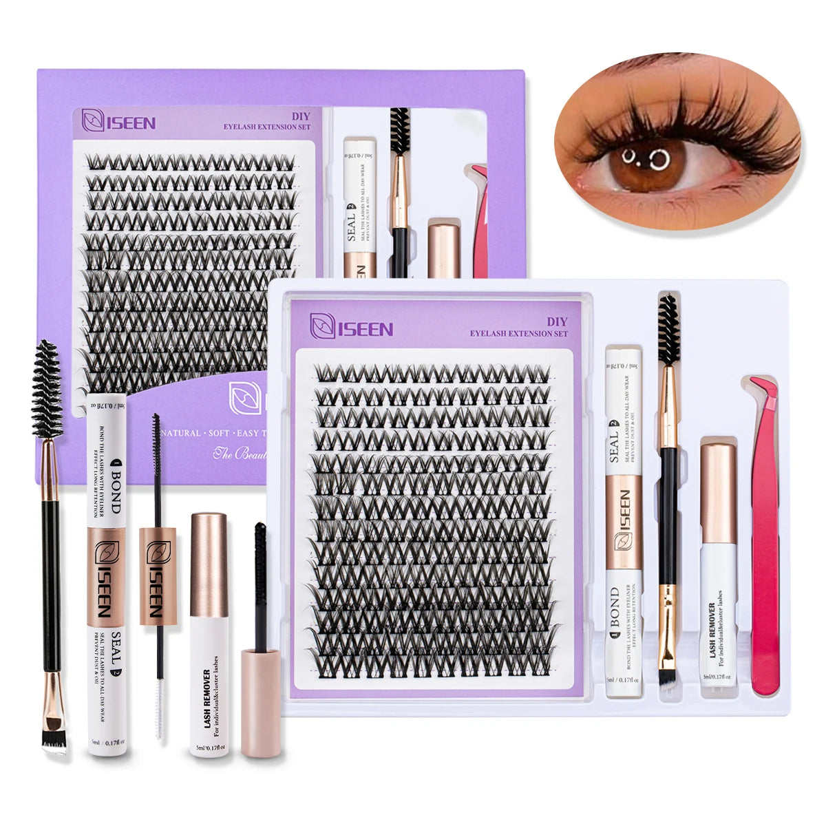 ISEEN DIY Lash Extension Kit – Mixed Lash Clusters with Bond, Remover & Tools