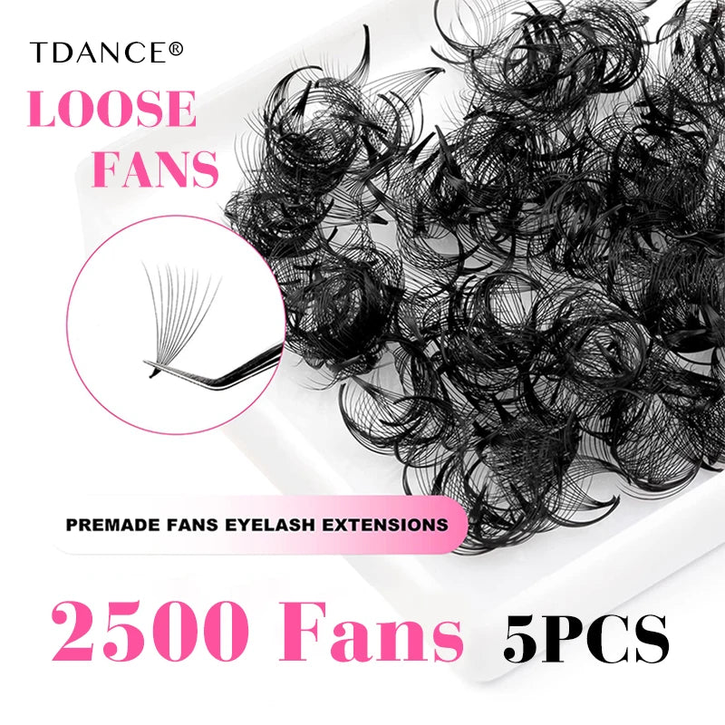 TDANCE 2500 Premade Volume Lash Fans | Pointy Base | 5-Pack Pro Eyelash Extensions 208