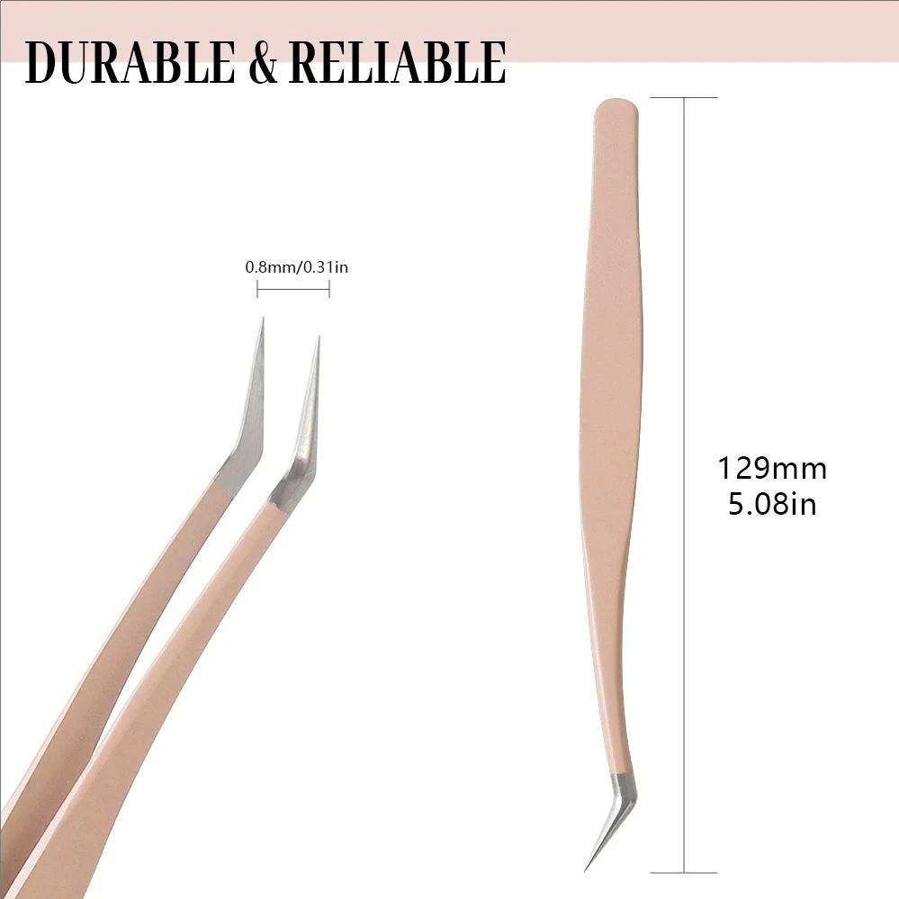 LuxuryGlow MJ Stainless Steel Eyelash Extension Tweezers – Precision 3D Lash Tool
