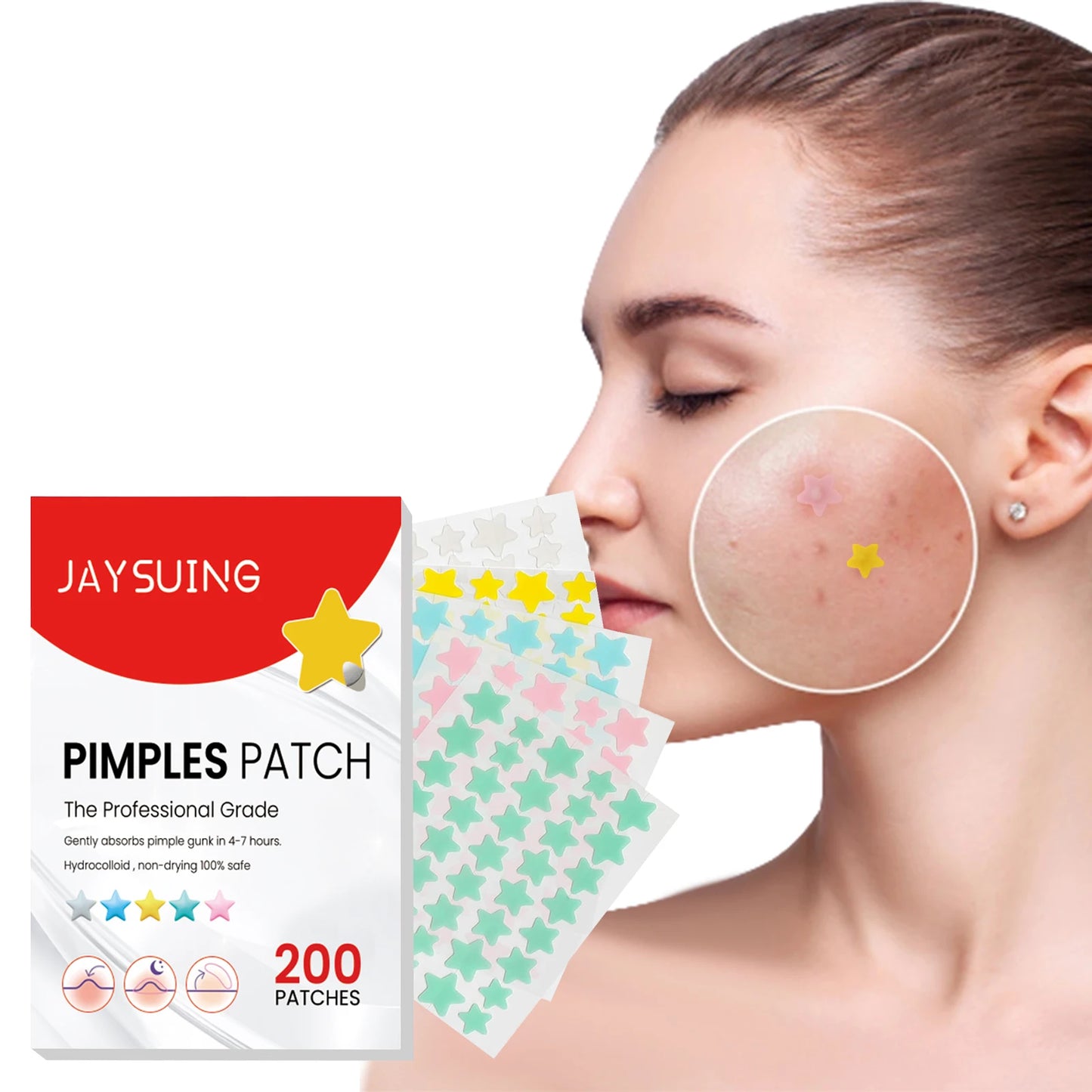 Jaysuing Acne Repair Patches – 200 Invisible Pimple Patches with Tea Tree & Witch Hazel for Fast Acne Healing & Blemish Removal