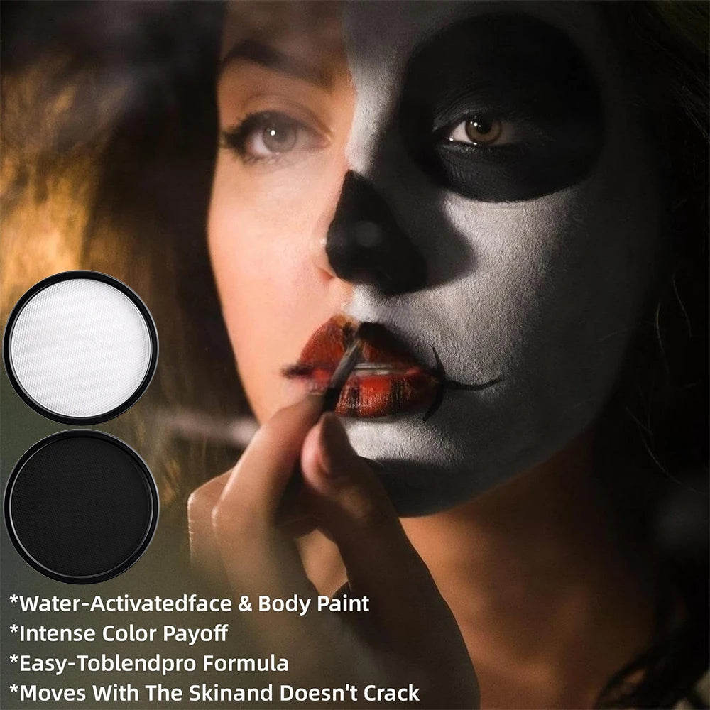 LuxuryGlow 30g Monochromatic Face & Body Paint Kit – Black, White, Red Water-Based Makeup with Brushes for Halloween & Party Looks