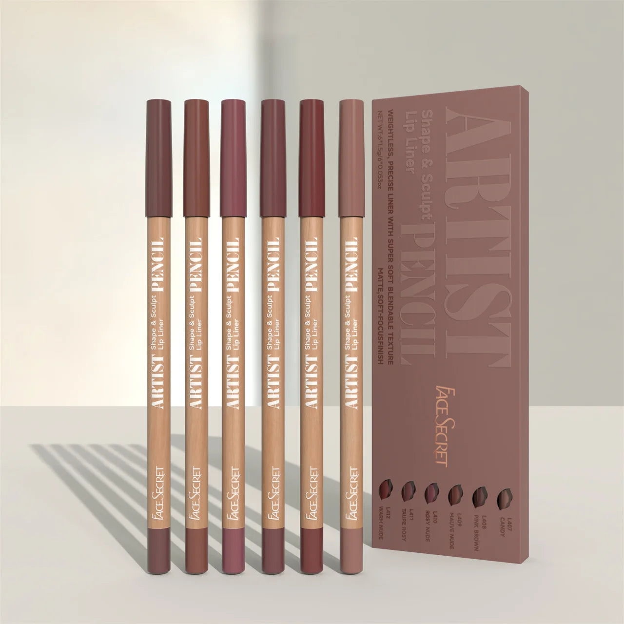 Lápiz delineador de labios mate LuxuryGlow Face Secret: resistente al agua, duradero y fácil de aplicar.