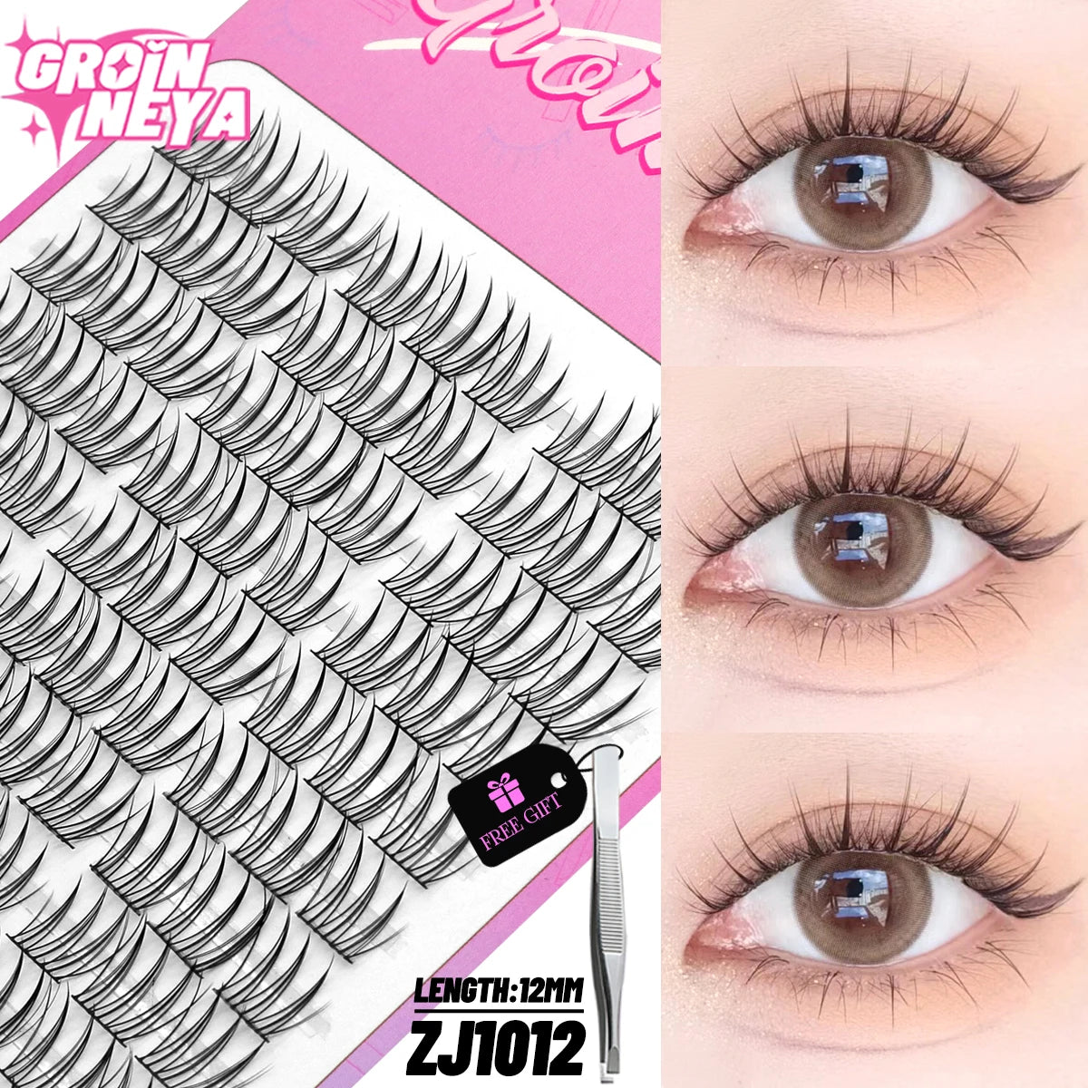 GROINNEYA Cluster Lashes – Natural Volume DIY Eyelash Extensions Mixed Tray