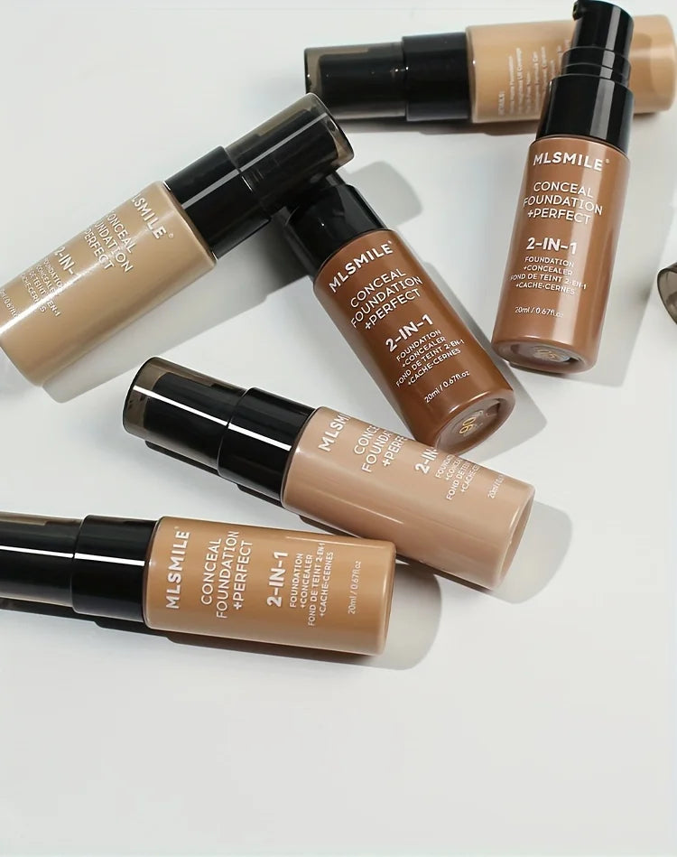 Base de maquillaje líquida y corrector 2 en 1 MLSMILE: cobertura total, resistente al agua, hidratante