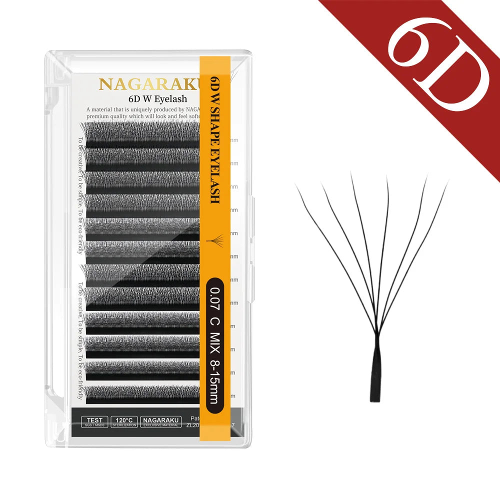 رموش NAGARAKU W Shape 3D–8D جاهزة الصنع - رموش كثيفة ناعمة وطبيعية وخفيفة الوزن C60