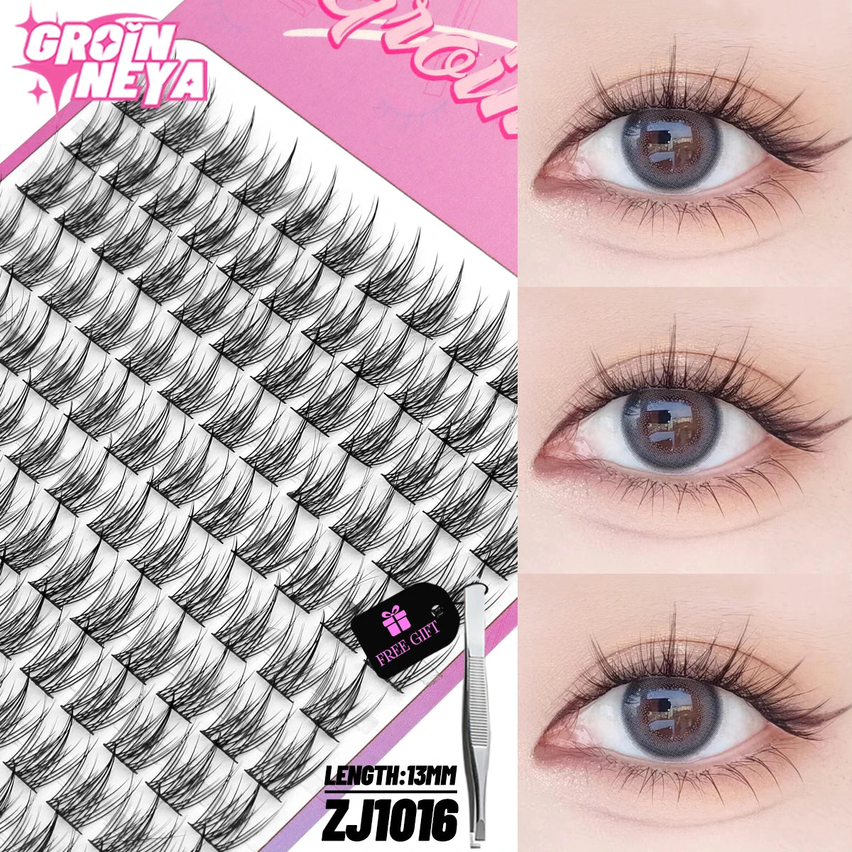 GROINNEYA Cluster Lashes – Natural Volume DIY Eyelash Extensions Mixed Tray