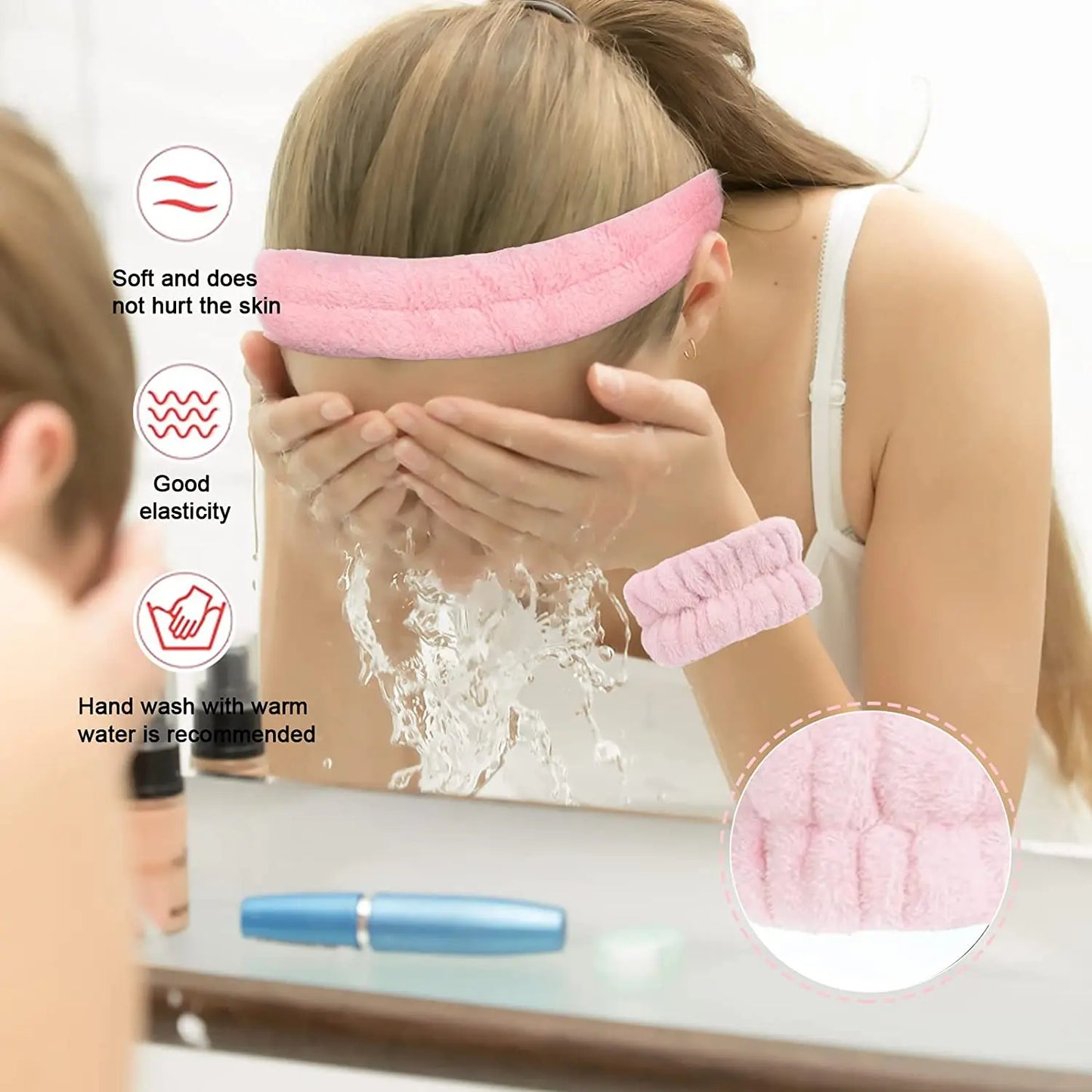 LuxuryGlow 3Pcs Microfiber Headband & Wristbands Set — Face Washing, Spa & Skincare