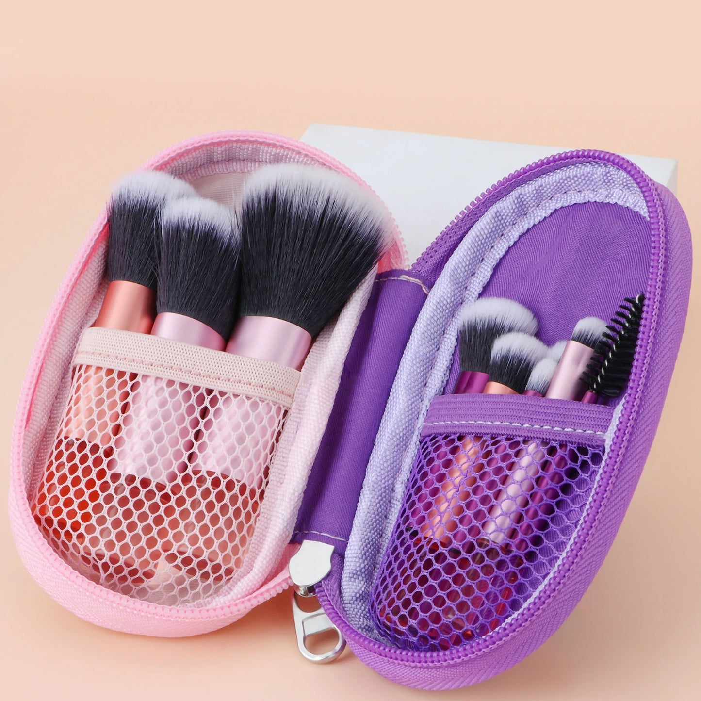مجموعة فرش مكياج صغيرة من LuxuryGlow، 10 ألوان، مجموعة سفر محمولة مع إسفنجة وأدوات