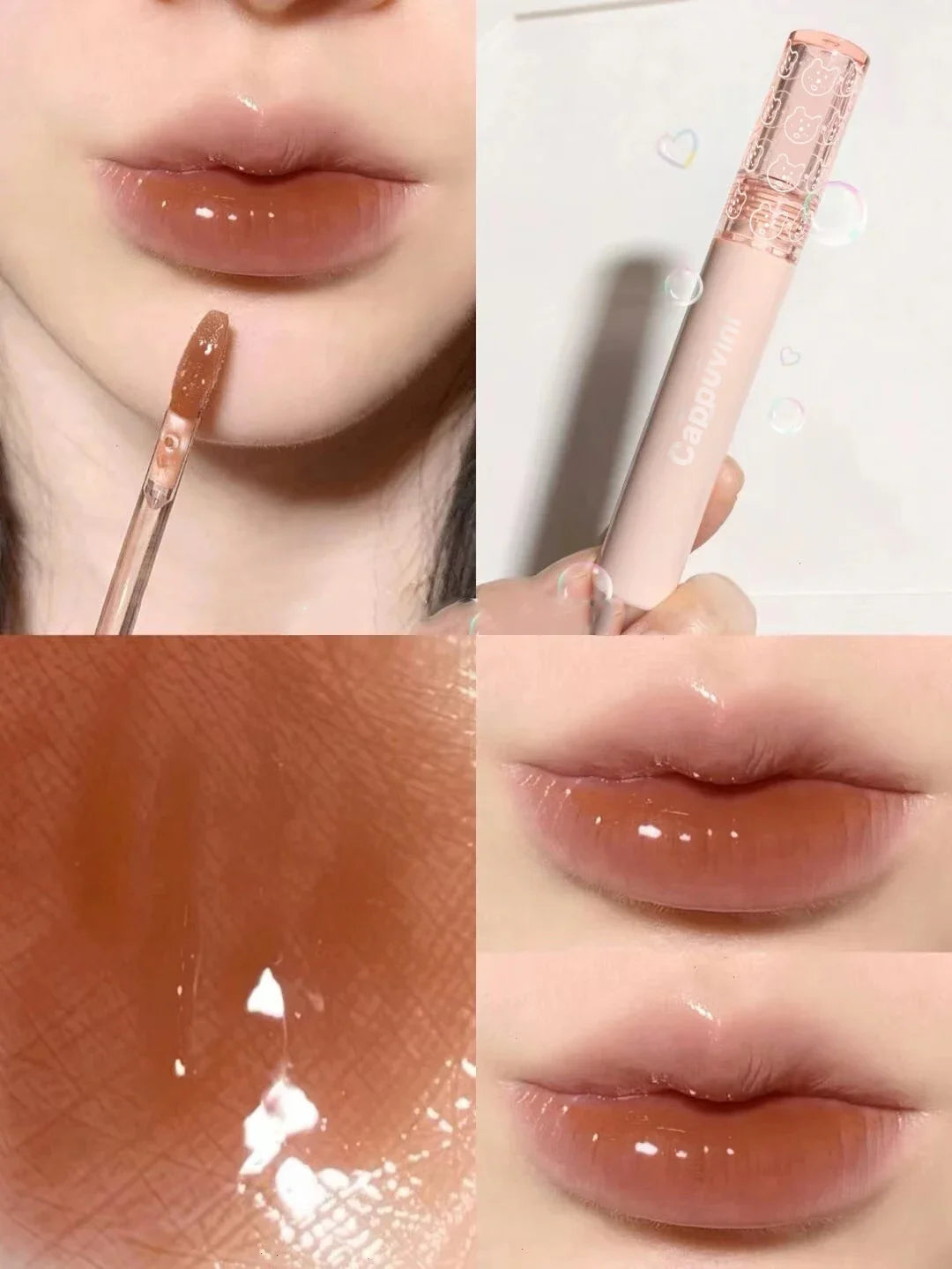 Brillo de labios con efecto espejo en rosa cereza LuxuryGlow: aceite labial hidratante con brillo de cristal