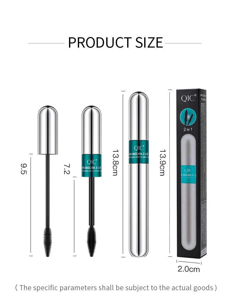 QIC 2-in-1 Waterproof Silk Fiber Mascara for Eyelash Extension – Lengthening & Volumizing