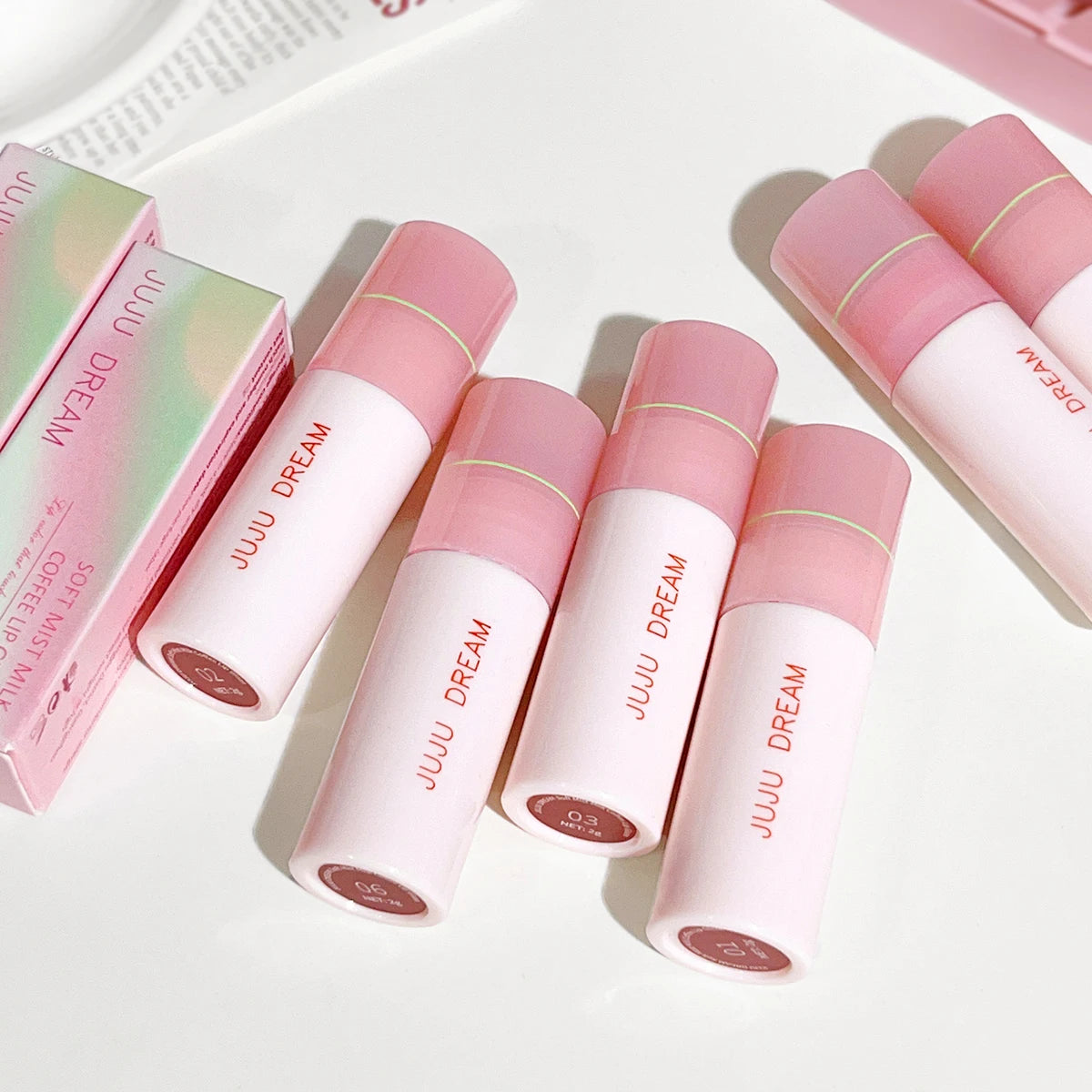 JUJU DREAM 6-Color Matte Lip Glaze Set – Long-Lasting, Velvet Non-Stick, Nude Finish