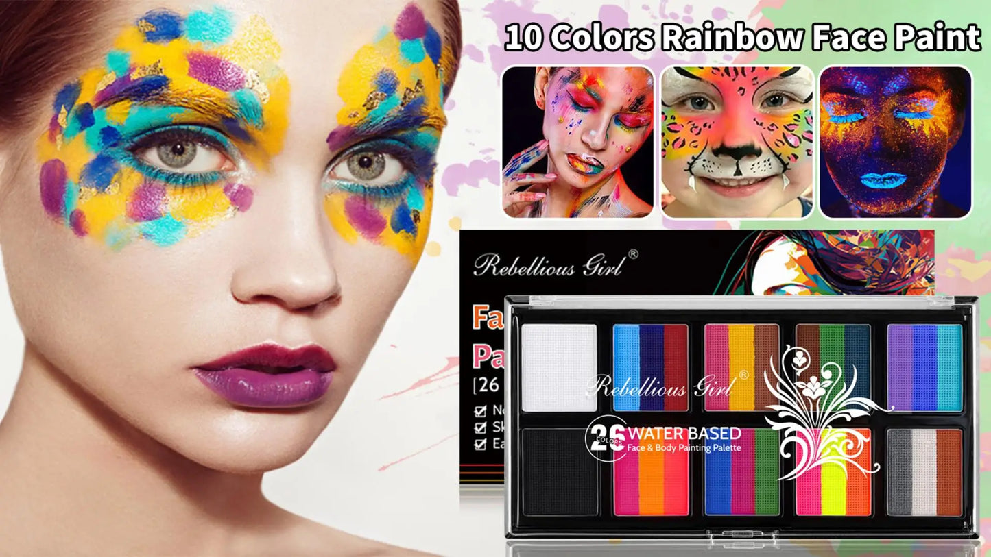 VERONNI 10-Color Body & Face Paint Kit with Brush – Safe Makeup for Kids & Adults