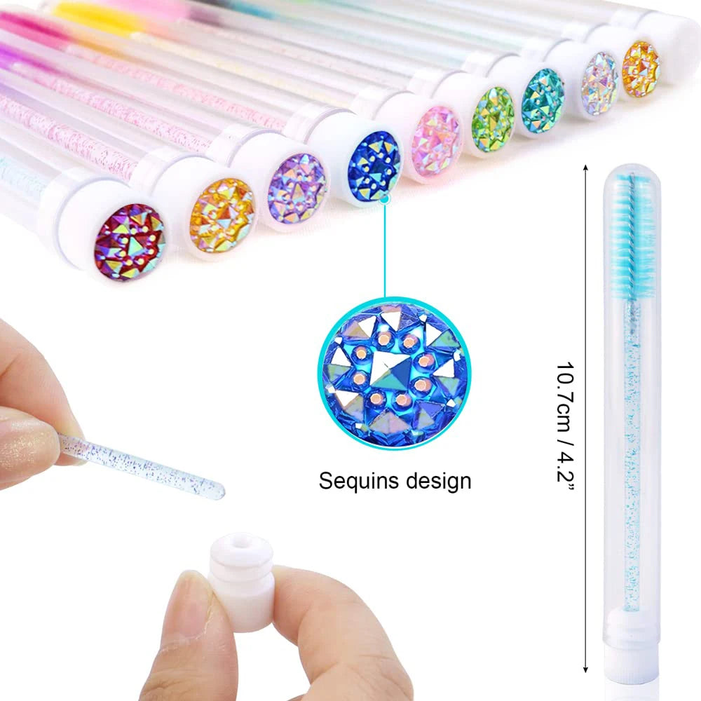 FOEONCO 50PCS Disposable Eyelash Brushes with Tubes – Mascara Wands & Spoolies