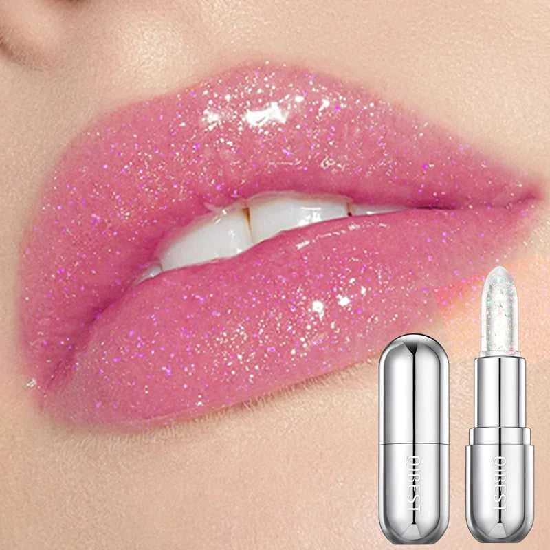 Lápiz labial con brillo que cambia de color QIBEST: bálsamo labial hidratante de gelatina cristalina con brillo y efecto voluminizador.