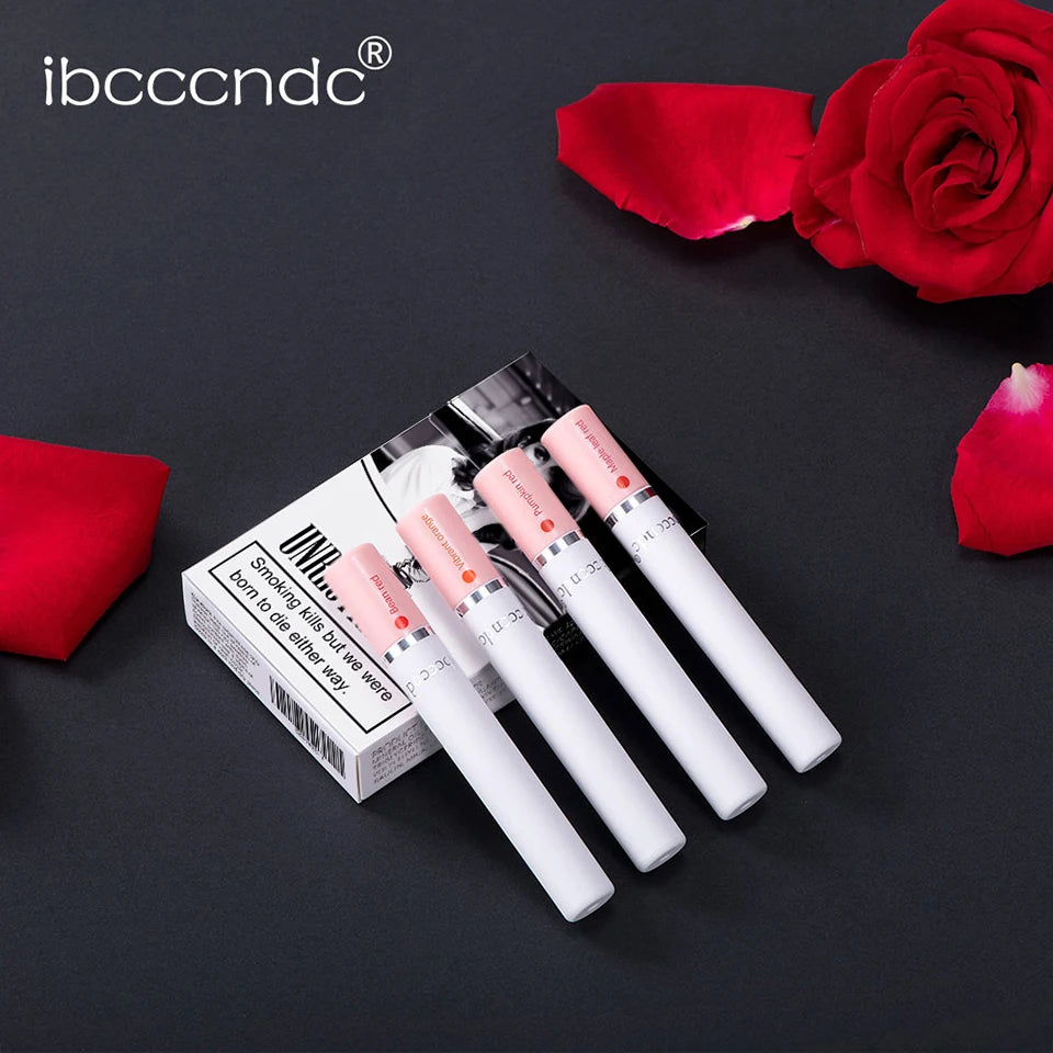 ibcccndc Cigarette Lip Gloss Set – 4 Colors Matte, Waterproof, Long-Lasting Lipstick for Women