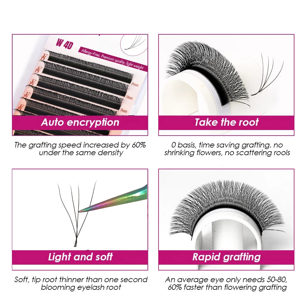 FADVAN 4D W-Shaped Eyelash Extensions – C/D Curl, Premade Volume Fans
