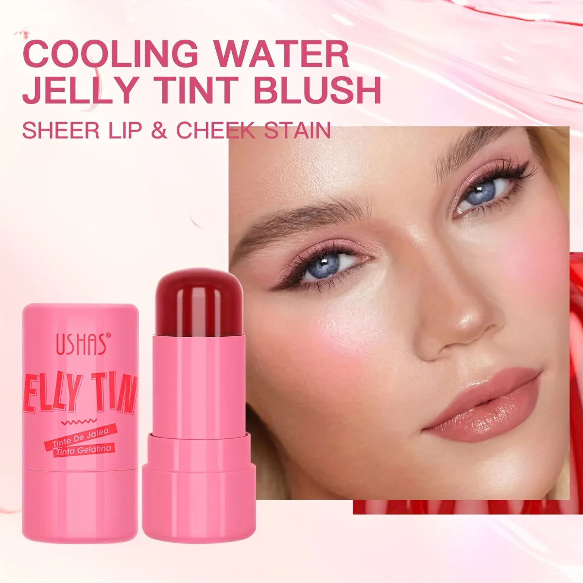 USHAS 4-in-1 Jelly Blush Stick – Lip Balm, Eyeshadow & Lip Gloss (Multi-Use Matte Finish)