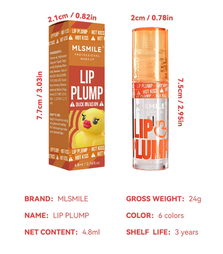 MLSMILE Aceite hidratante para labios con efecto voluminizador de pato: brillo hidratante de larga duración