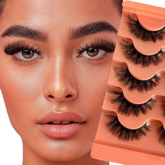 JUJU Dream 5 Pairs Fluffy Faux Mink Eyelashes – Natural, Dramatic & Reusable Cat Eye False Lashes