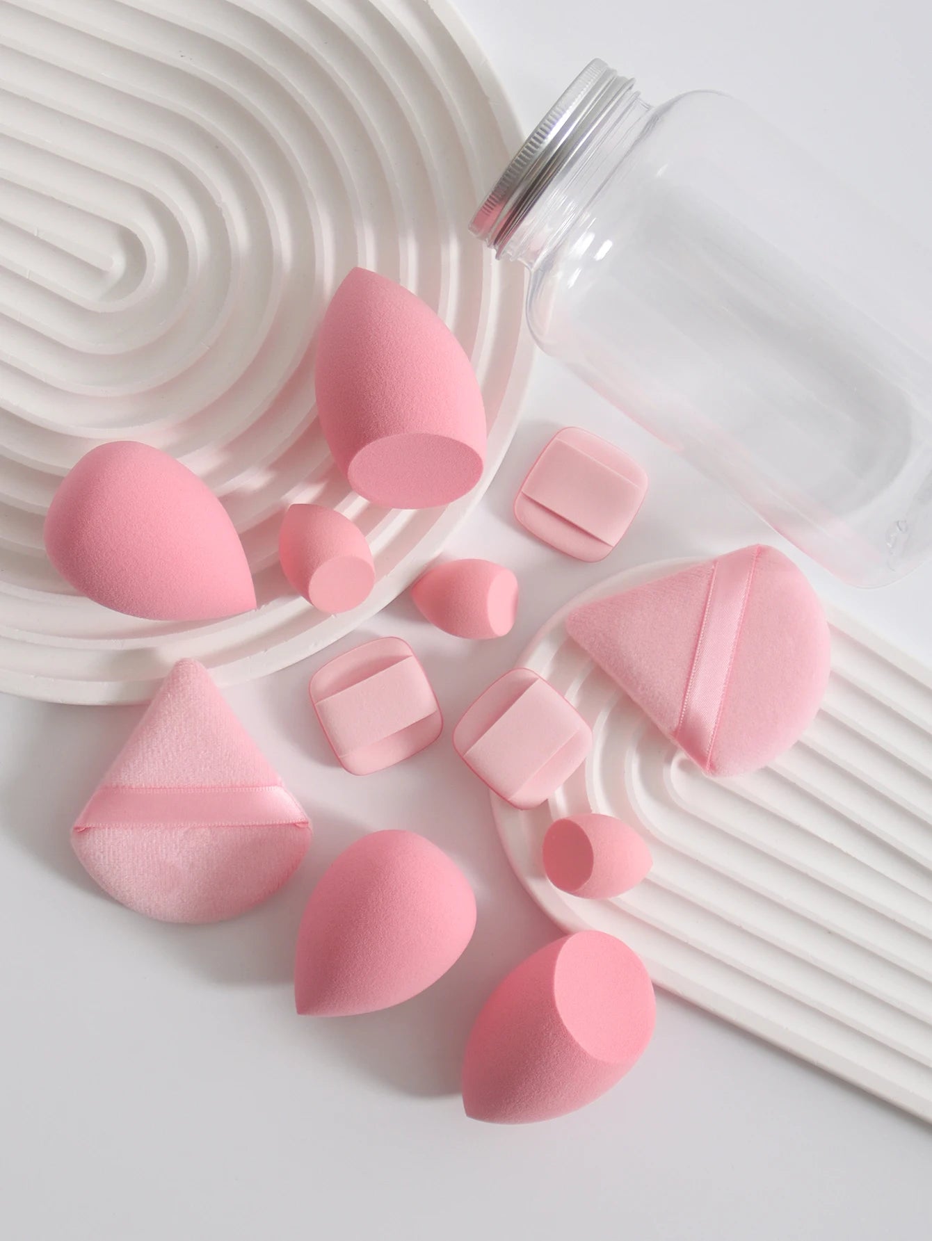 Esponjas de maquillaje de doble uso Luxury Glow, 12 unidades, con frasco de almacenamiento – Sin látex