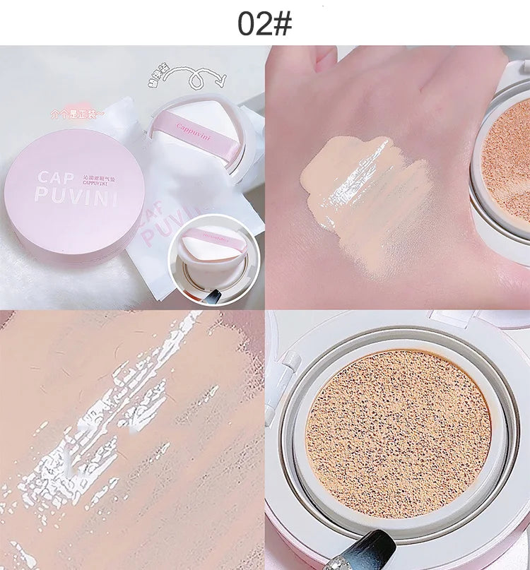 Base de maquillaje líquida Cappuvini Air Cushion: de larga duración, iluminadora e hidratante.