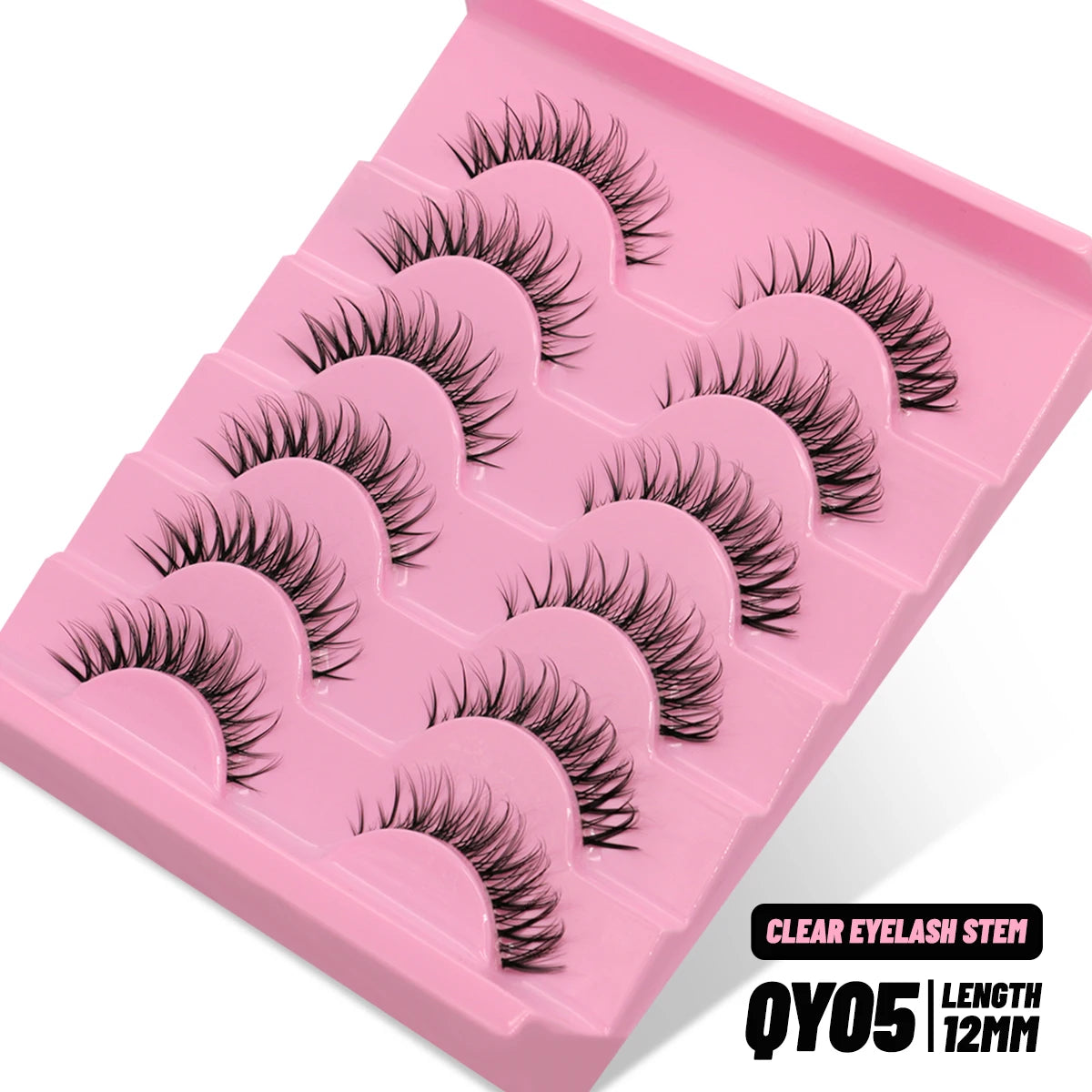 GROINNEYA Cat Eye Wispy Lashes – 5/6 Pairs Clear Band Natural 6D Eyelash Extensions