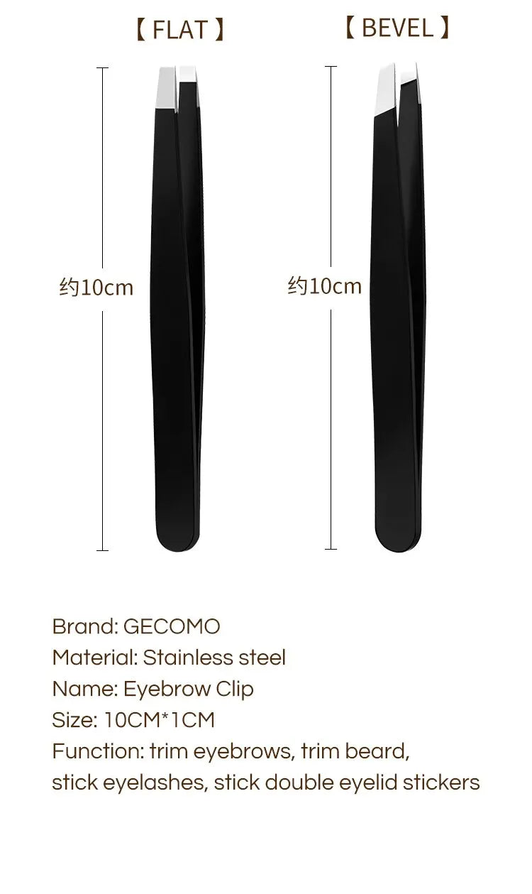 GECOMO Stainless Steel Eyebrow Tweezer – Slant & Flat Tip for Precision