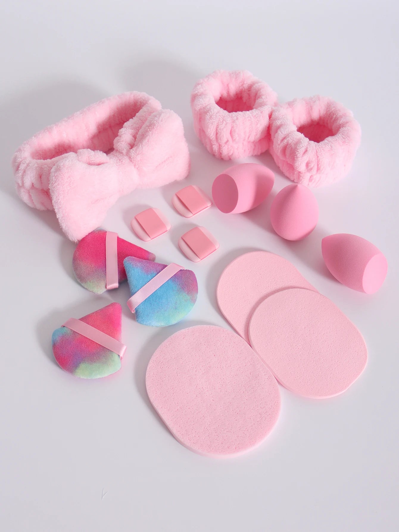 LuxuryGlow 15-Piece Makeup Sponge & Cosmetic Puff Set – Beauty Blender, Headband & Wristband
