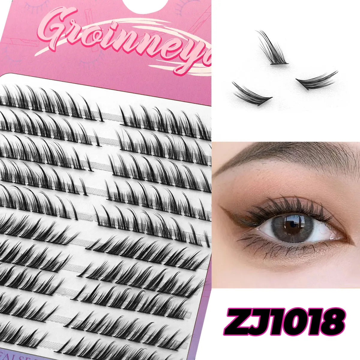 GROINNEYA Cluster Lashes – Natural Volume DIY Eyelash Extensions Mixed Tray