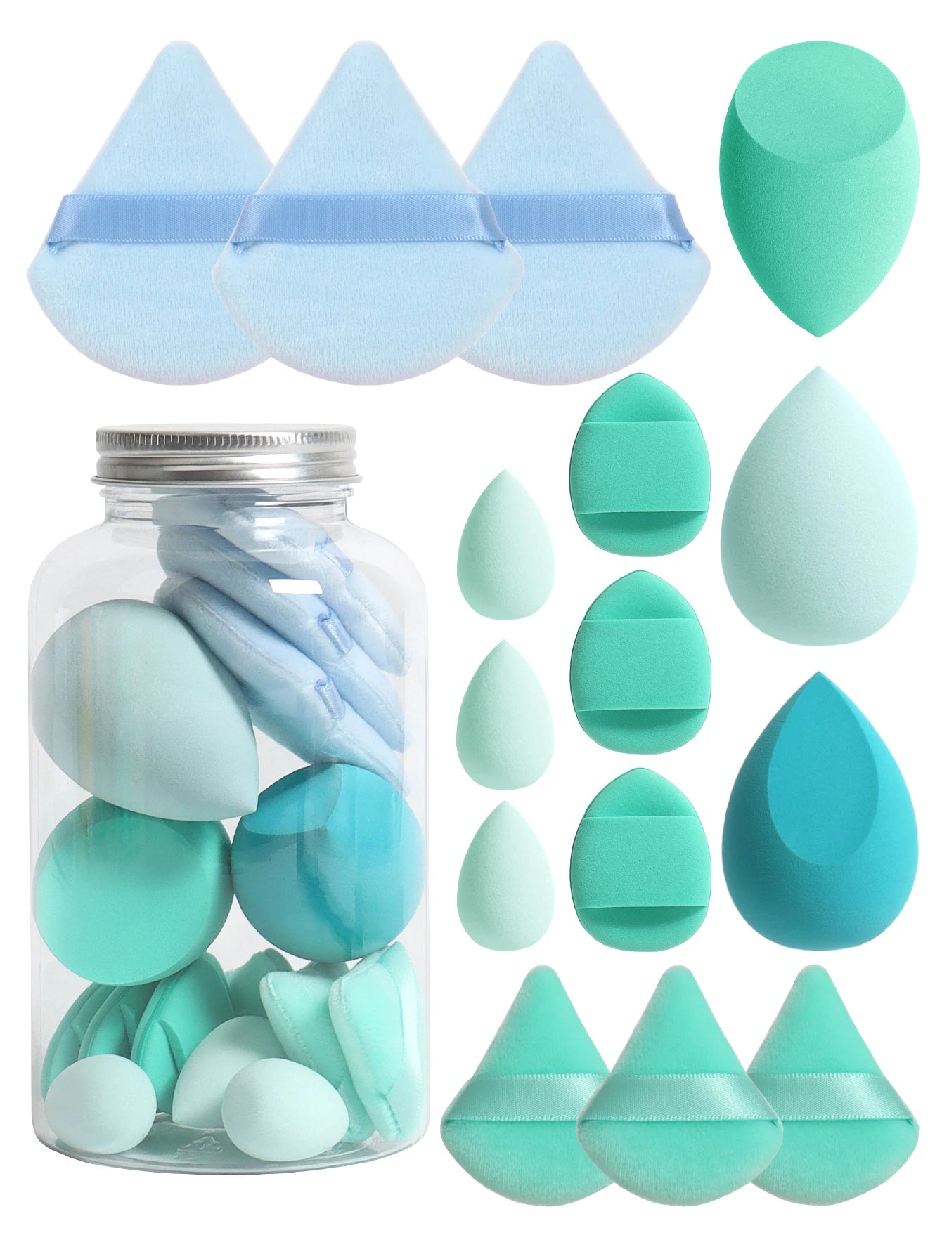 LuxuryGlow All-in-One Makeup Puff Set – 15 Pcs Assorted Beauty Blenders & Powder Puffs