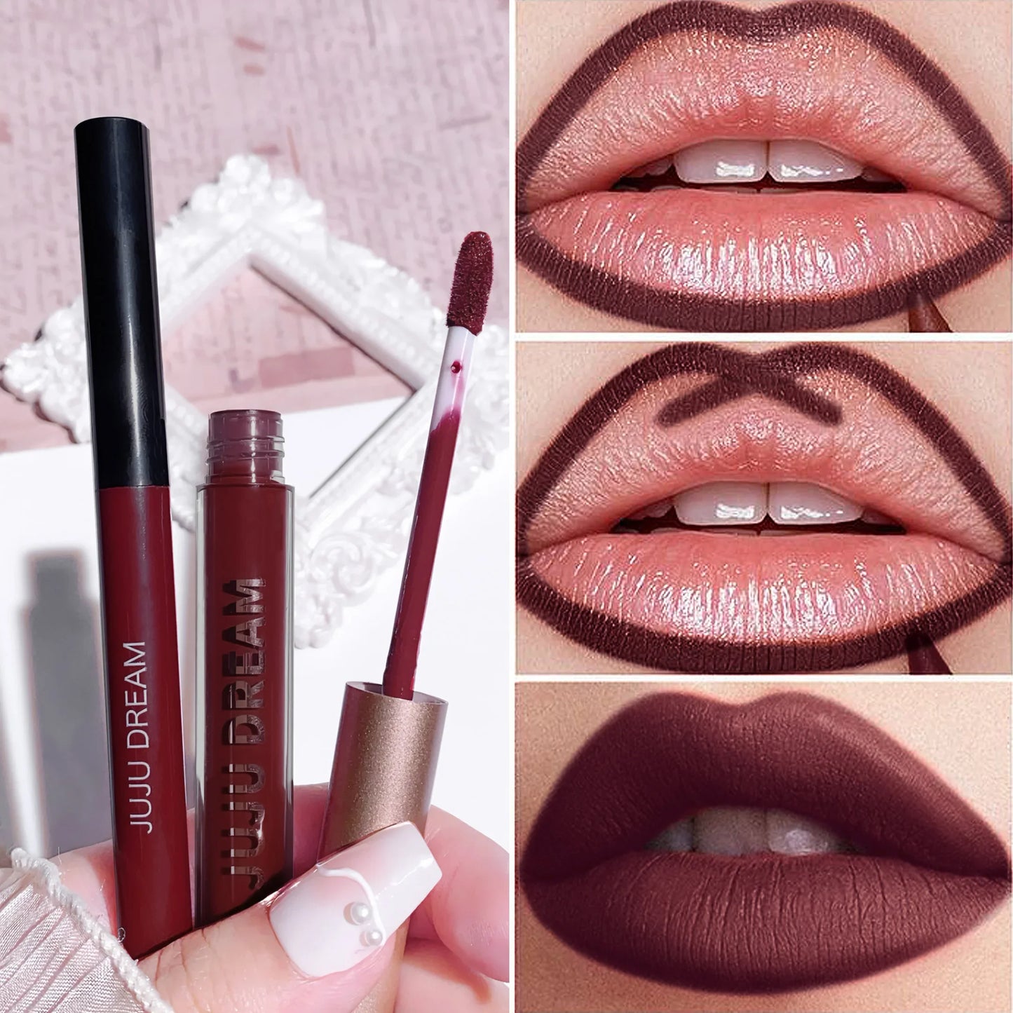JUJU DREAM 6-Color Matte Lip Liner & Lipstick Pencil Set – 2-in-1 Waterproof, Long-Lasting, Smudge-Proof
