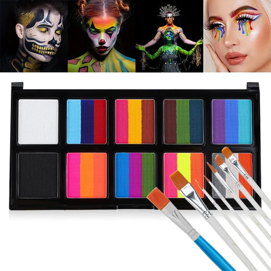 VERONNI 10-Color Body & Face Paint Kit with Brush – Safe Makeup for Kids & Adults
