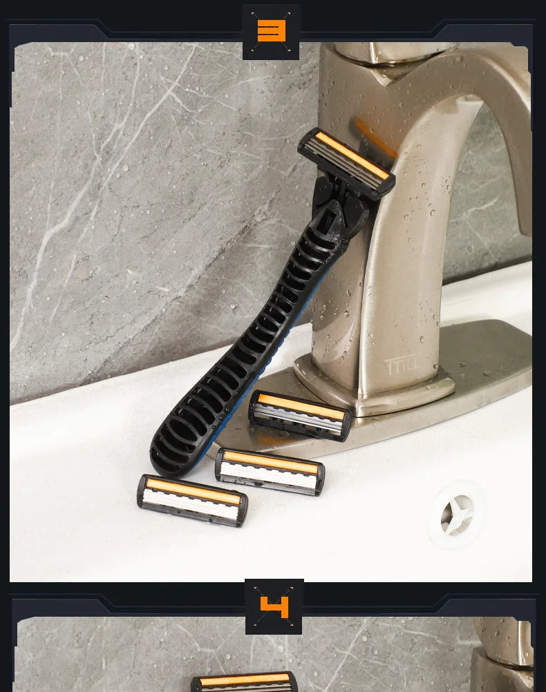 LuxuryGlow Triple-Blade Men's Razor | Reusable Shaver with Imported Blades for Smooth Shaving