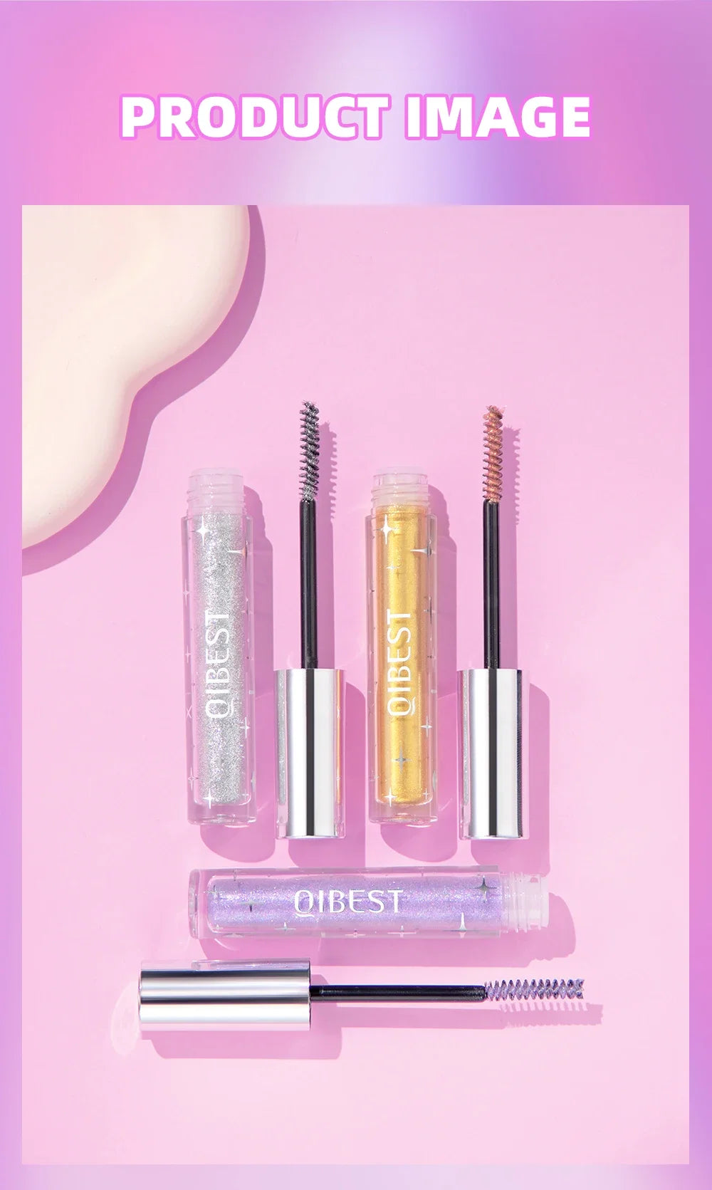 LuxuryGlow Diamond Purple Glitter Mascara – Curling, Volumizing & Sweatproof Shine