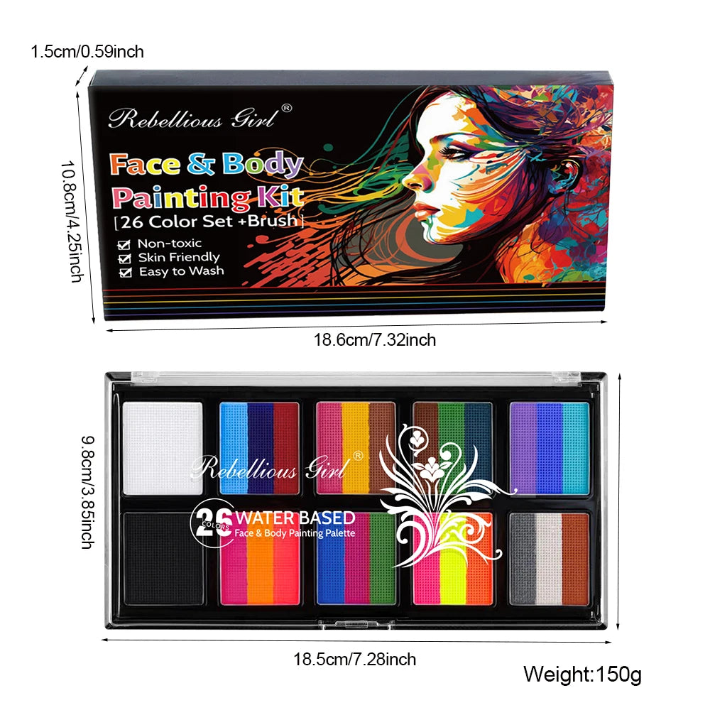 Kit de pintura corporal y facial VERONNI de 10 colores con pincel: maquillaje seguro para niños y adultos