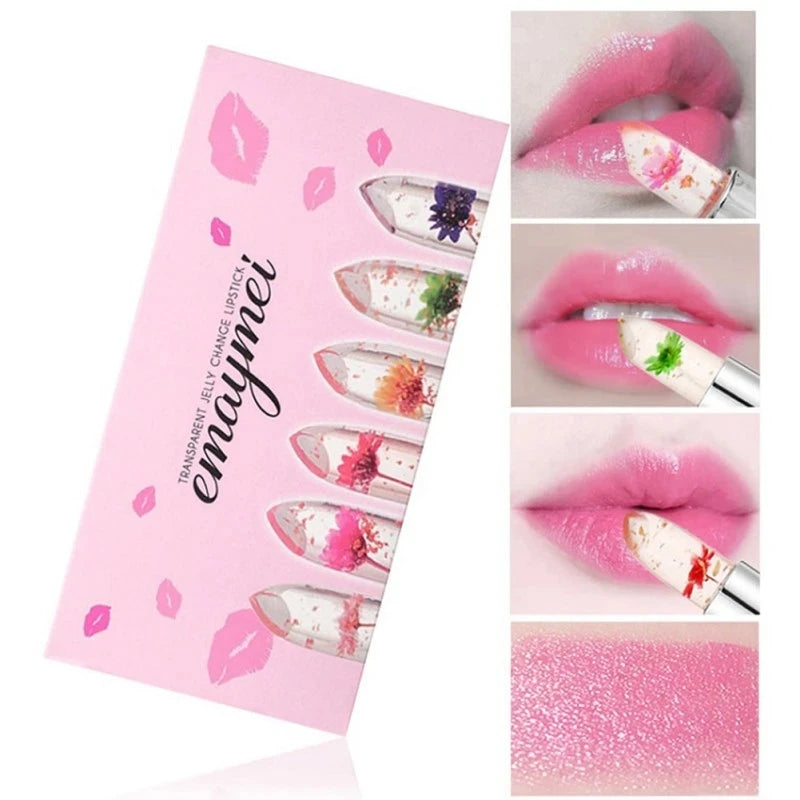 Juego de 6 labiales LuxuryGlow Flower Jelly: brillo duradero que cambia de color
