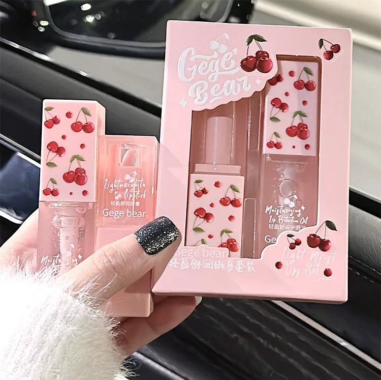 Gege Bear Cherry Lip Balm & Lip Oil Duo – Deep Hydration & Winter Care by Gege Bear
