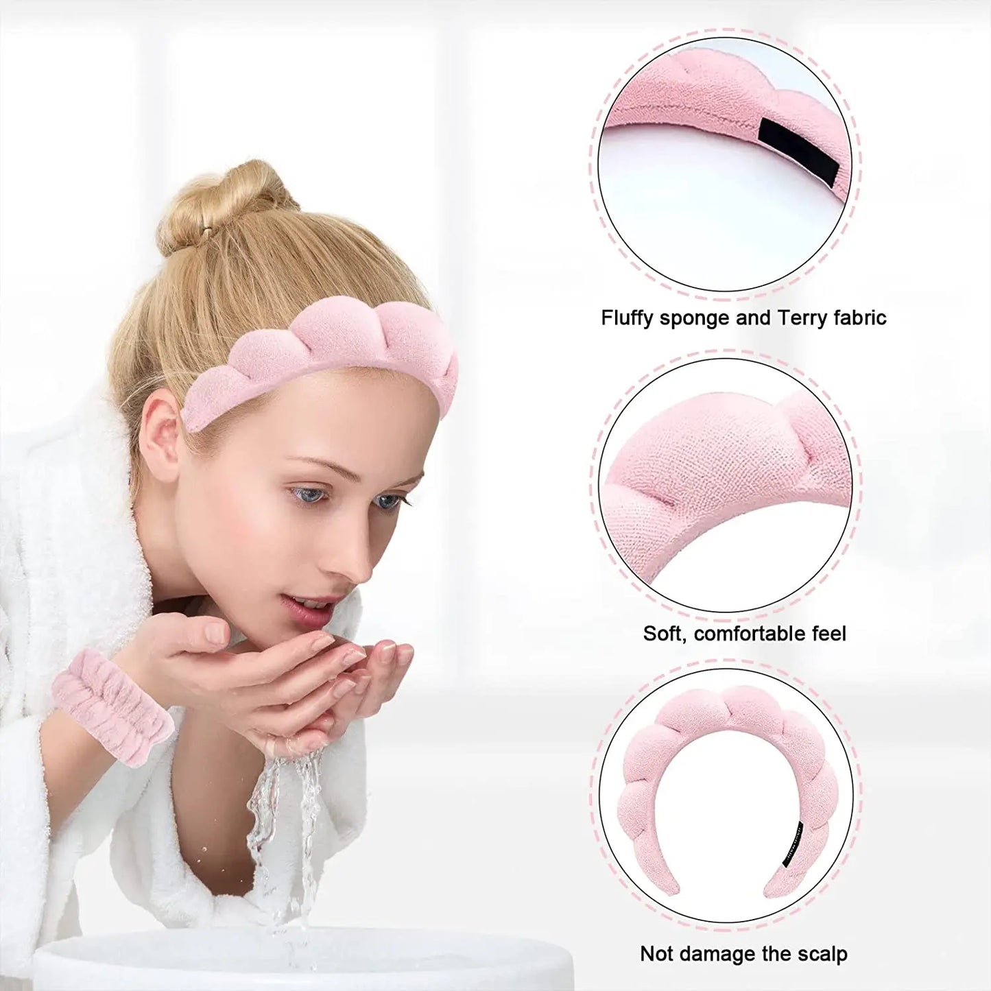 LuxuryGlow 3Pcs Microfiber Headband & Wristbands Set — Face Washing, Spa & Skincare
