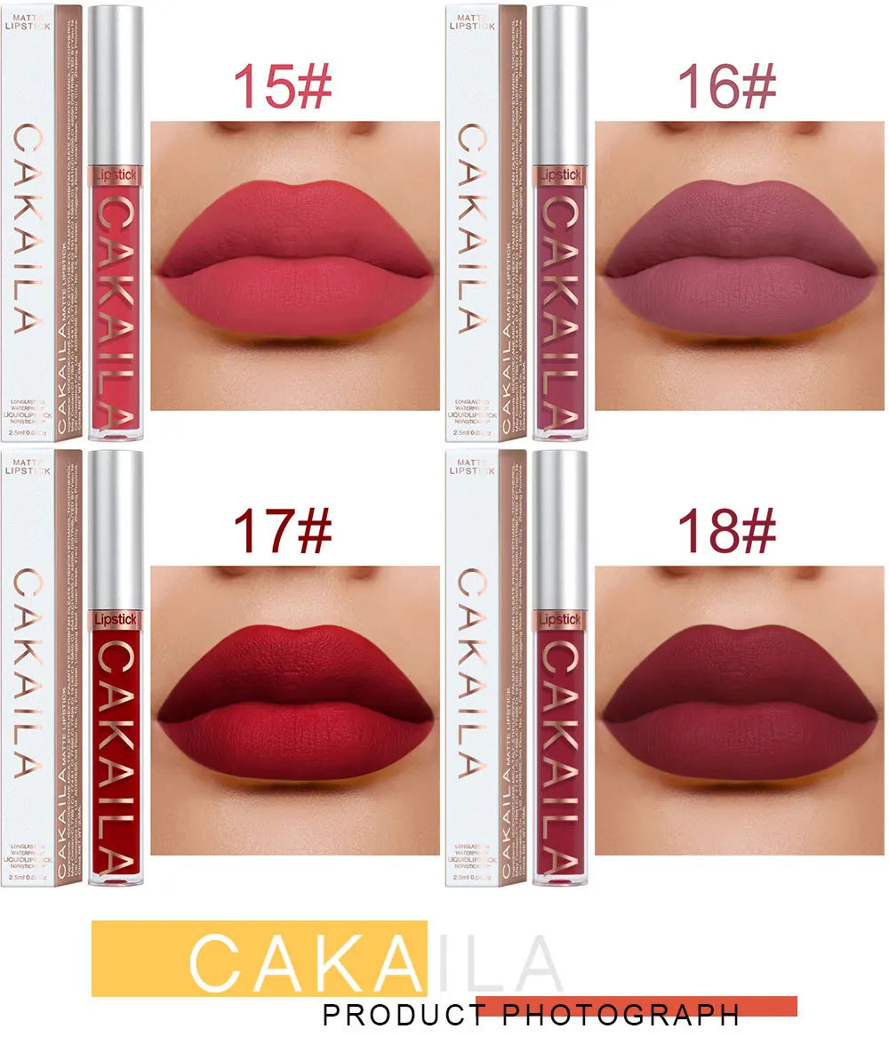 CAKAILA Waterproof Lipstick — Nude, Brown & Matte Red | 24-Hour Long-Lasting