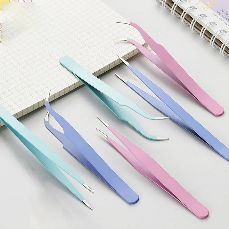 LuxuryGlow Macaron Color Eyelash Tweezers – Stainless Steel Precision Tool for Nail Art, Stickers & DIY Crafts
