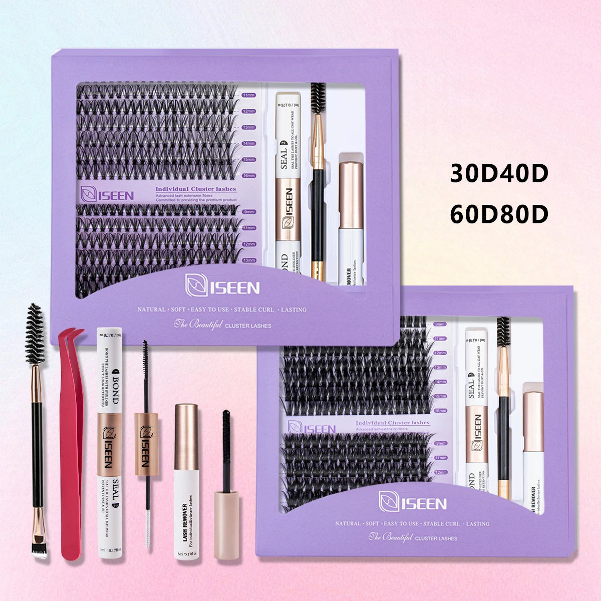 ISEEN DIY Lash Extension Kit – Mixed Lash Clusters with Bond, Remover & Tools