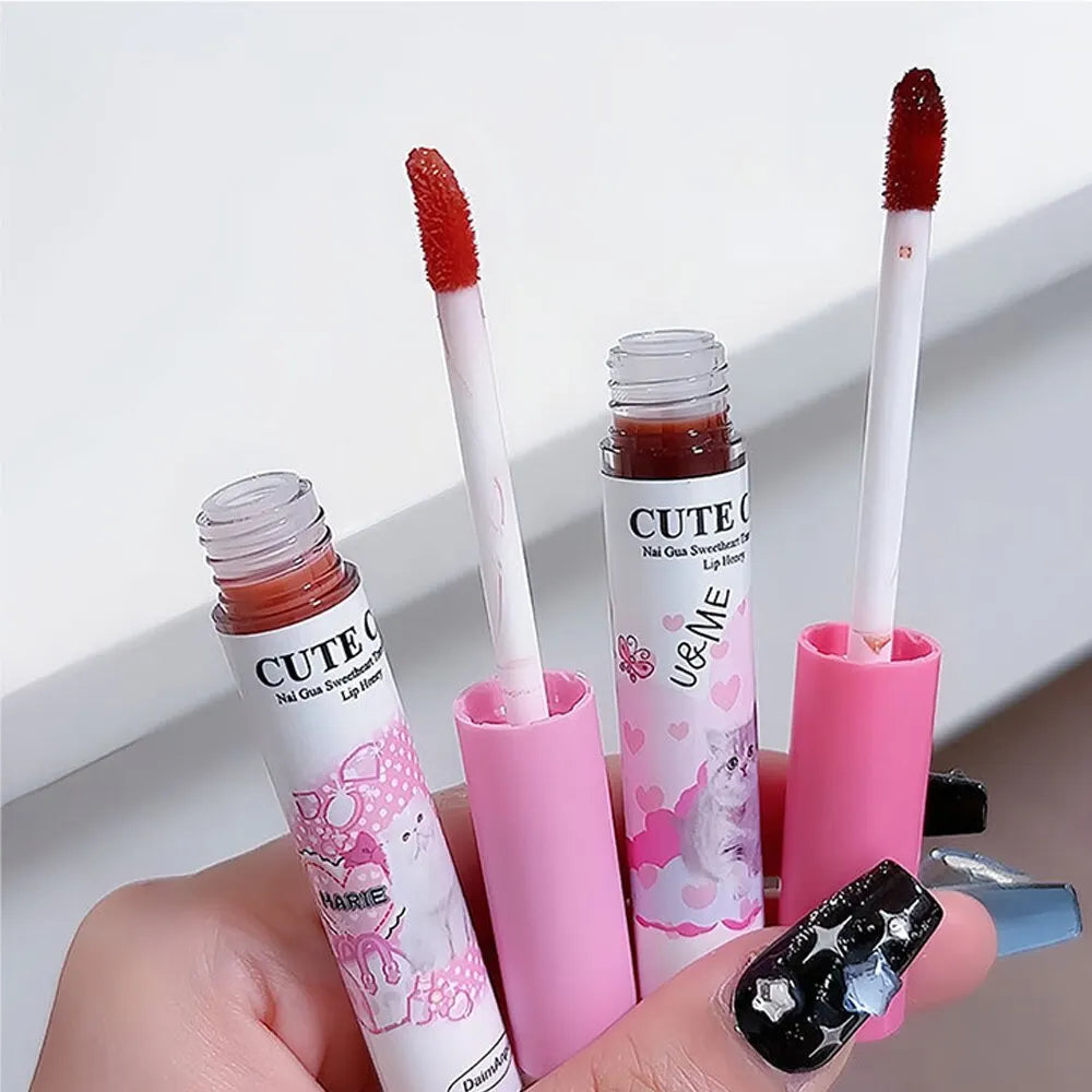 DAIMANPU - Set de brillos labiales con espejo de gato: 6 labiales brillantes, hidratantes y duraderos