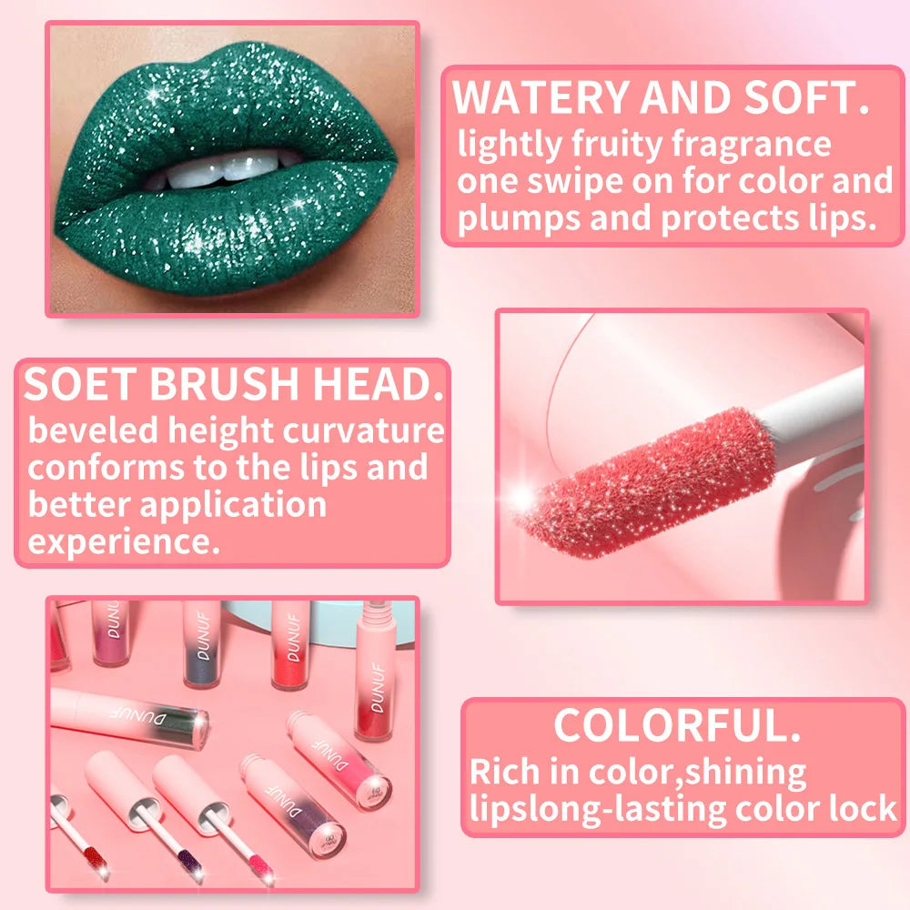 DUNUF Waterproof Pearlescent Lipstick – Long-Lasting Shimmer Lip Gloss for Daily & Stage Makeup