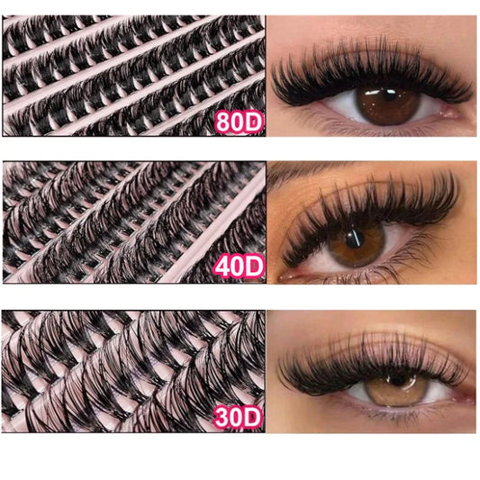 MIAOJIE 200pcs Cluster Eyelash Extensions – Natural DIY Volume Lash Set