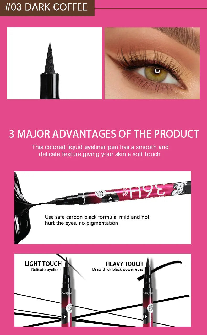 MAXFINE Waterproof Liquid Eyeliner – Long Lasting, Smudge-Proof & Quick Dry Formula