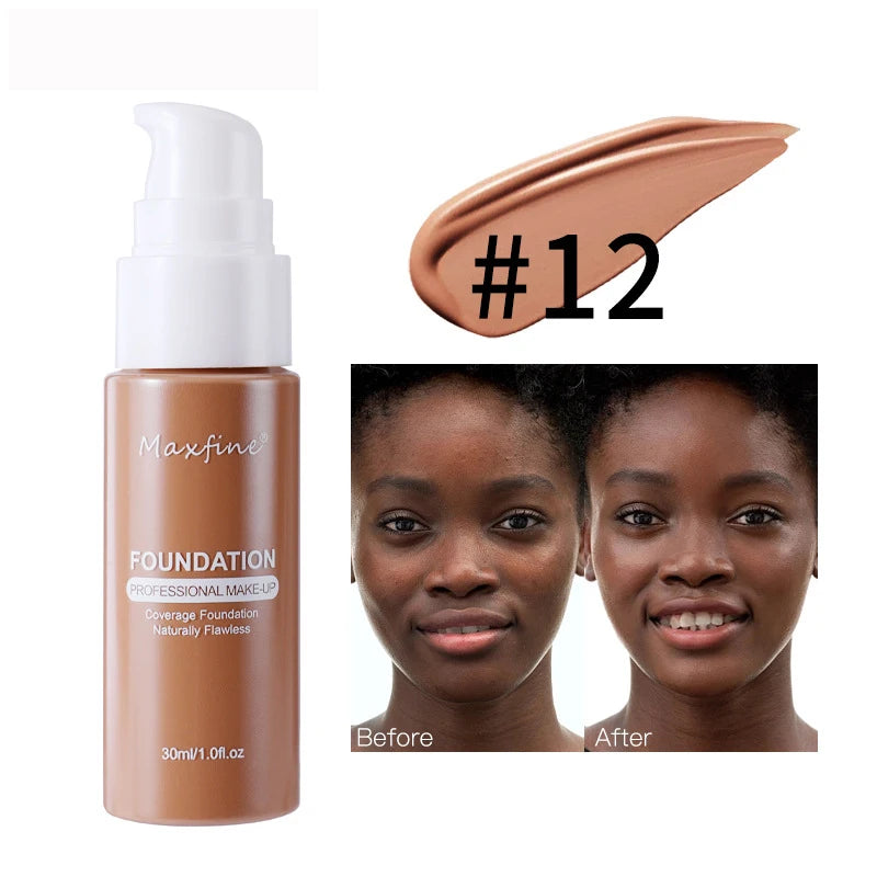 Base de maquillaje líquida MAXFINE: resistente al agua, al sudor y de cobertura total (30 ml)
