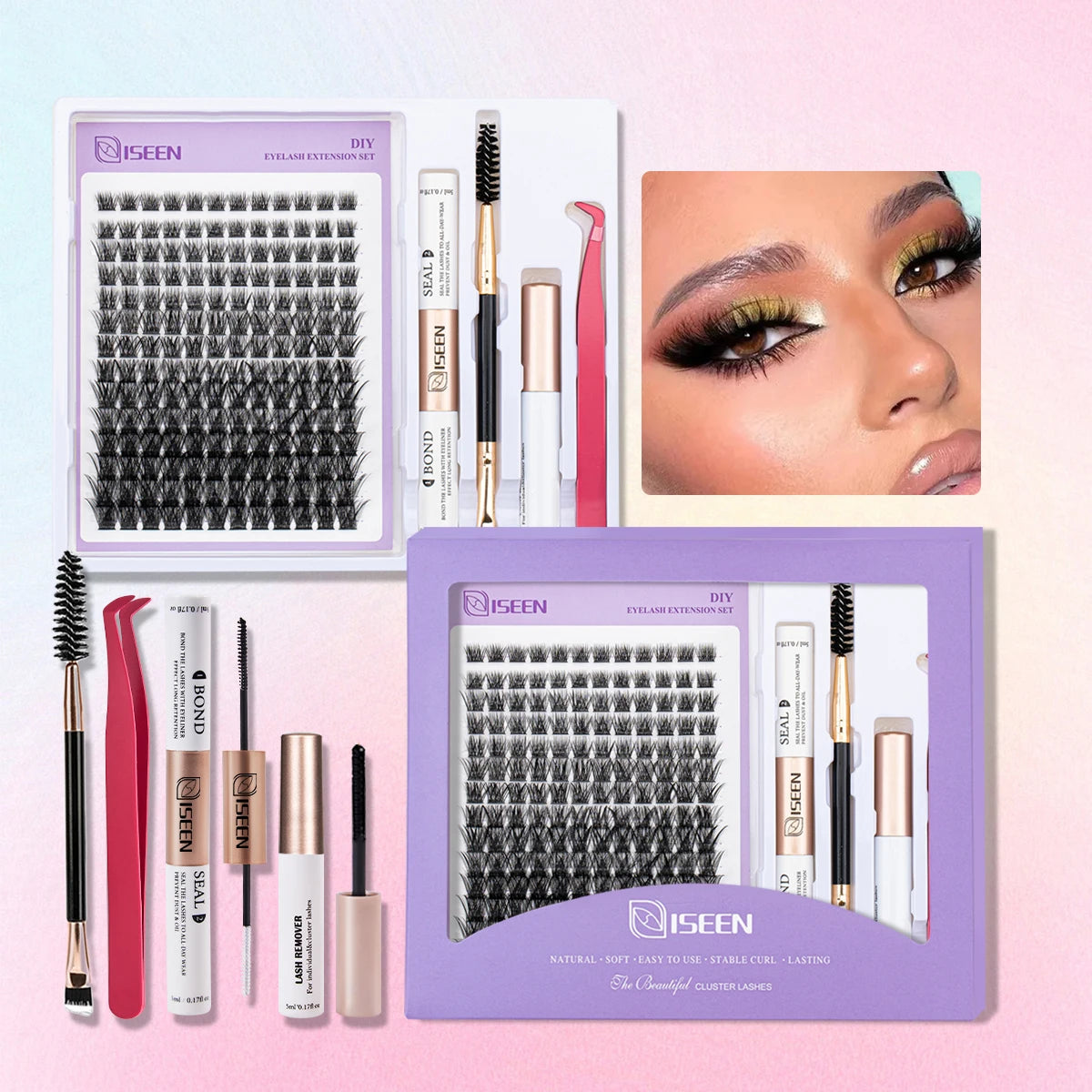 ISEEN DIY Lash Extension Kit – Mixed Lash Clusters with Bond, Remover & Tools