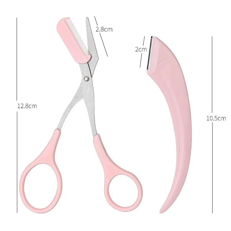 Navaja recortadora de cejas y afeitadora facial LuxuryGlow: herramienta de cuidado personal para mujeres con tijeras y peine (plástico, 12,8 cm)
